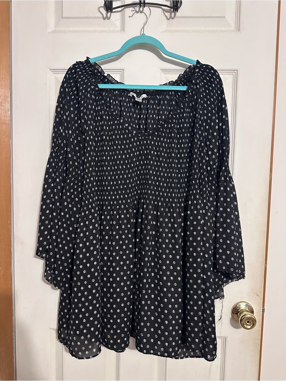 Spense Black Blouse with White Dot Motif